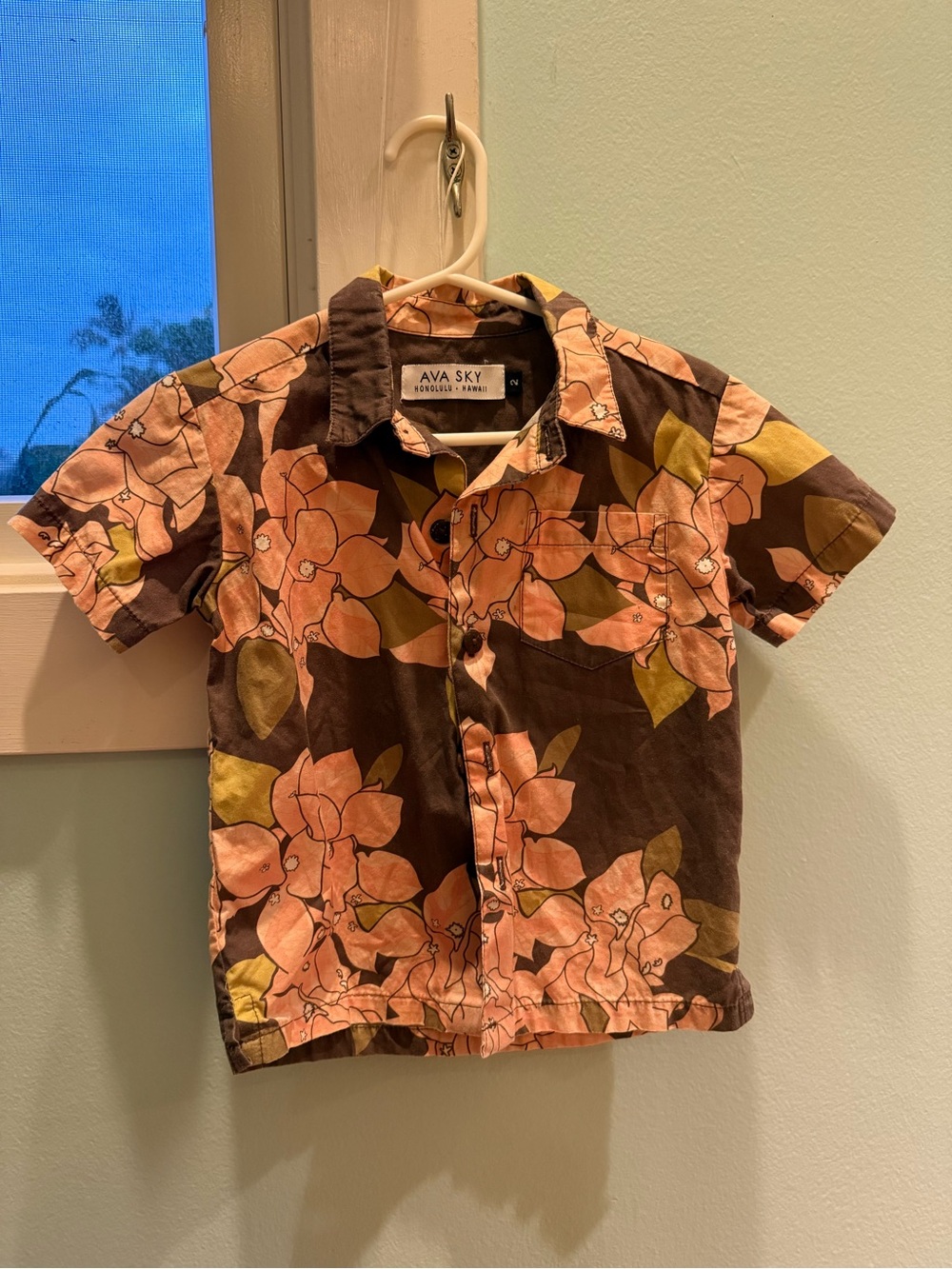 Ava Sky Brown Button-Down Shirt with Pink Floral Print